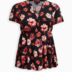 Torrid - Size 2 - Babydoll Rayon Twill Button-Front Tiered Top